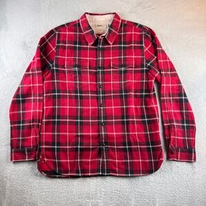 Wellen Huckberry Mendo Flannel Shirt Mens XL Red Plaid Organic Cotton